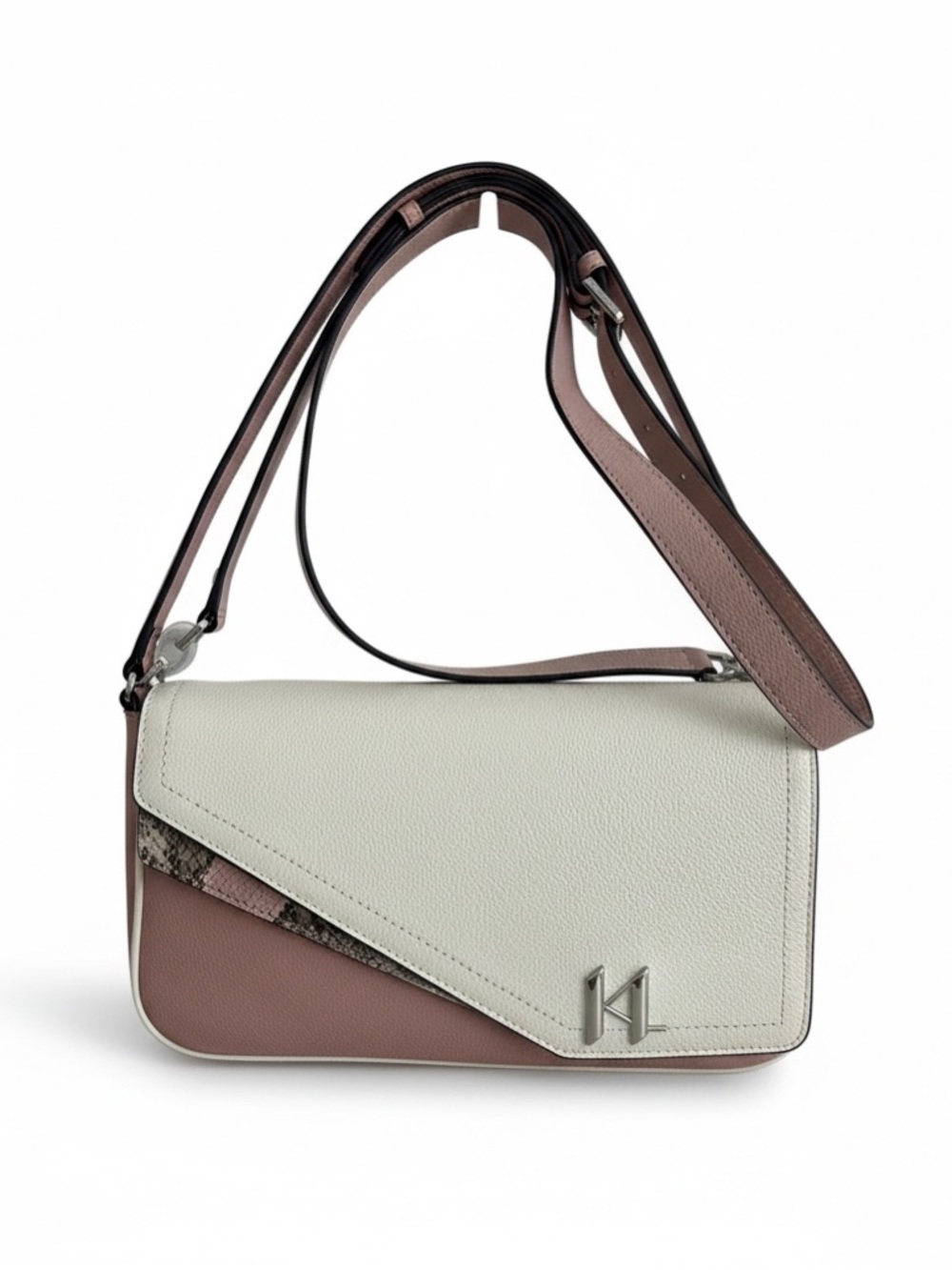 Karl Lagerfeld Cele Color Block Double Flap Leather Shoulder Bag